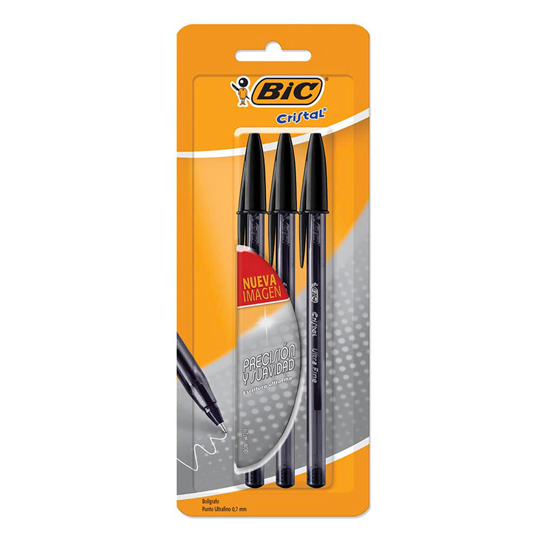 [BIC-BOL-UFCNE3] Bolígrafo BIC cristal diamante punto ultra fino 0.7mm blíster con 3 colores