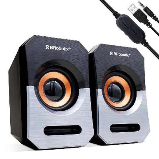 Bocinas Multimedia USB + 3.5 MM, Negro/Plata, BROBOTIX 963913