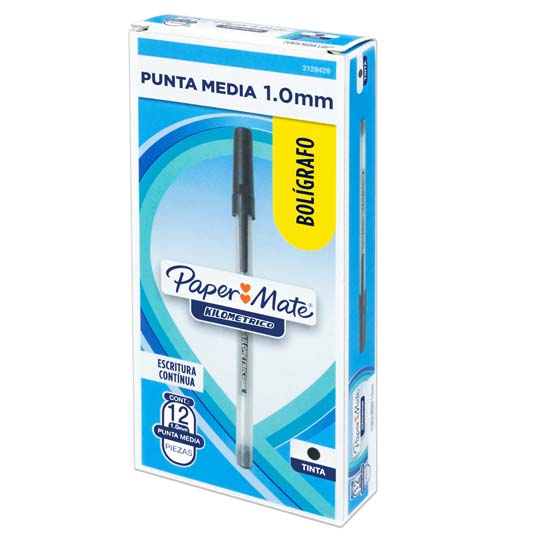[BER-BOL-29429] Boligrafo kilometrico economico negro punto mediano caja con 12 piezas