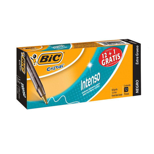 Bolígrafo BIC Cristal negro punto extra grueso 1.6 mm caja con 12 piezas