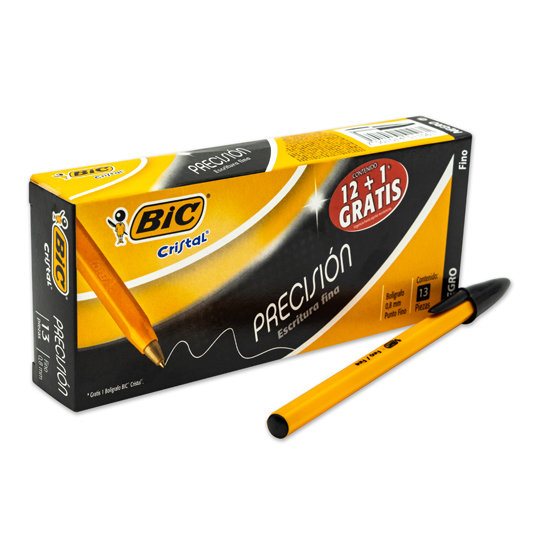 Bolígrafo BIC cristal negro punto fino 0.8 mm caja con 12 piezas