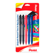 [PTL-BOL-420BPM] Bolígrafo Pentel feel it, color negro, azul y rojo, retráctil, 5 piezas