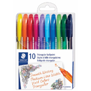 [STD-BOL-0MC10] Bolígrafo Triangular punto medio Staedtler colores surtidos, caja con 10 piezas