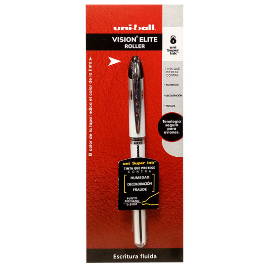 [AZO-BOL-UB200NE] Bolígrafo antifraude mediano Uni Ball Vision Elite 0.8 mm color negro blíster