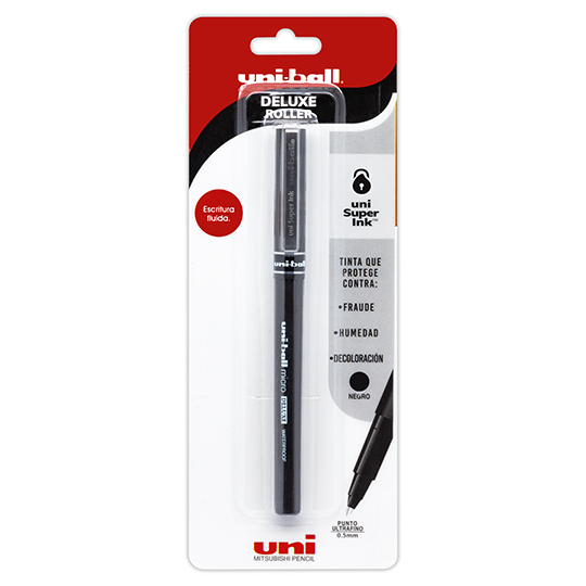 [AZO-BOL-UB155NE] Bolígrafo antifraude ultra fino Uni Ball Deluxe 0.5 mm color negro blíster