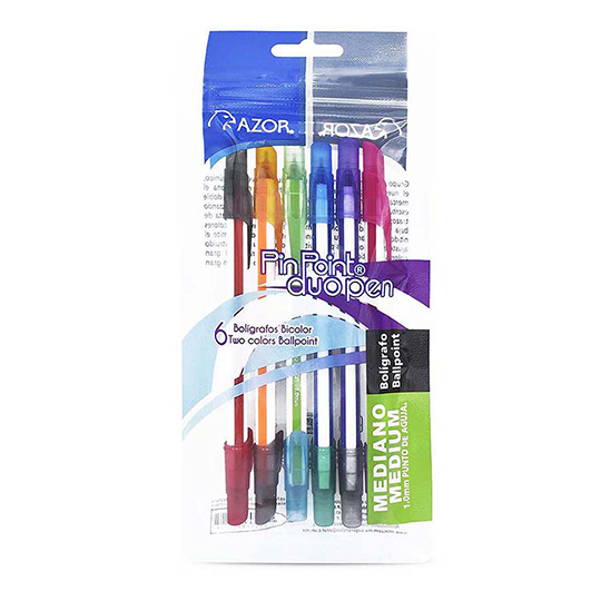 LM-Bolígrafo dúo mediano Pin Point 1.0 m colores surtidos empaque con 6 pzas