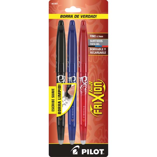 Bolígrafo fino Frixion Ball Pilot tinta gel borrable, surtido, blister 3 piezas