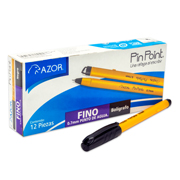 [AZO-BOL-6820NEG] Bolígrafo fino Pin Point 0.7 mm color negro cuerpo amarillo caja con 12 pzas