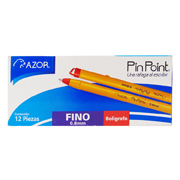 [AZO-BOL-6820ROJ] Bolígrafo fino Pin Point 0.7 mm color rojo cuerpo amarillo caja con 12 pzas