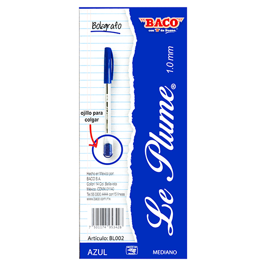 Bolígrafo BACO Le Plume punto mediano 1.00 mm color azul caja con 12 piezas