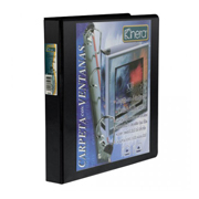 [AZO-CAR-9101NE] Carpeta panorámica con cristal Kinera carta de 1' herraje 'O' color negro