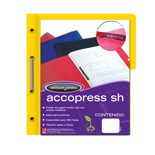 [ACO-FOL-P4552] Carpeta pressboard Accopress sh ACCO carta color amarillo con broche de 8 cm