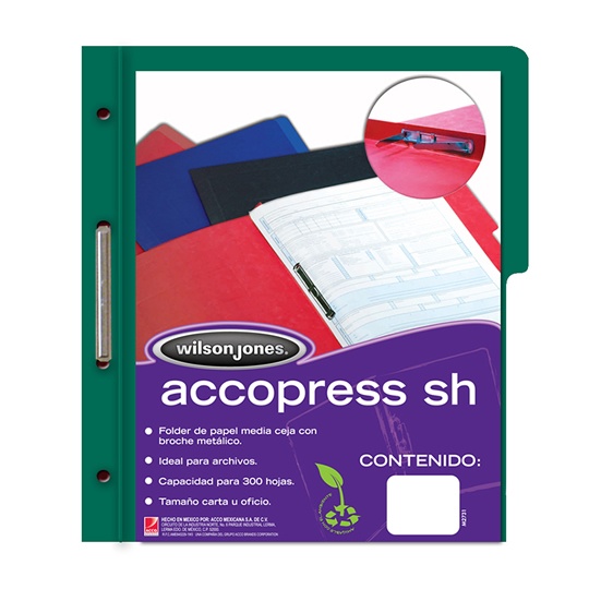 [ACO-FOL-P4778] Carpeta pressboard Accopress sh ACCO carta verde obscuro con broche de 8 cm