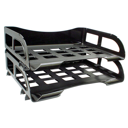[AZO-CHA-2825NE] Charola lateral Sablón tamaño oficio dospisos color negro