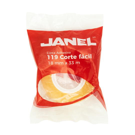 Cinta adhesiva línea 119 transparente JANEL 18x33 corte fácil 1 pieza