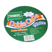 Cinta doble capa DEVEK 18 mm x 50 mts. color blanco, cinta de polipropileno