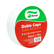 [DEV-CIN-PDC104] Cinta doble capa DEVEK 48 mm x 50 mts. color blanco, cinta de polipropileno