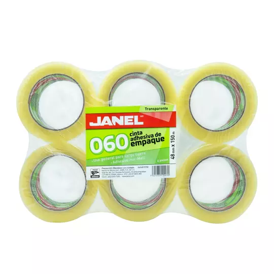 [JAN-ADS-066T48X]Cinta empaque linea 060 transparente JANEL 48x150 con 6 piezas