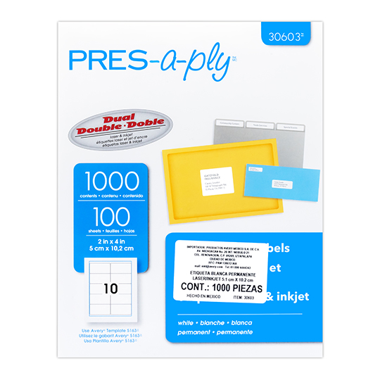 Etiqueta tecnología laser/inkjet AVERY color blanco