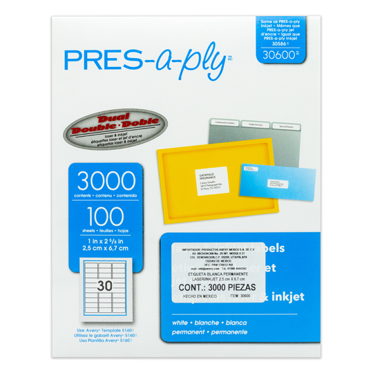 Etiqueta tecnología laser/inkjet AVERY color blanco