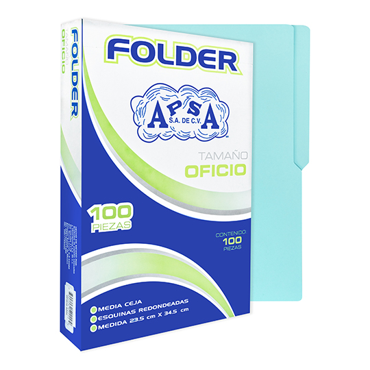 Folder azul APSA tamaño oficio  , paquete con 100  piezas