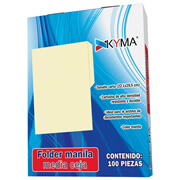 Folder manila KYMA carta color crema con100 piezas. Medidas 22.1 cm x 29.5 cm