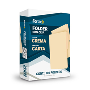 Folder manila económico Fortec, carta, color crema, ceja 1/2, caja con 100 pzas