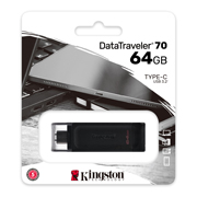 MEMORIA USB DT70, 64GB, NEGRO. KINGSTON