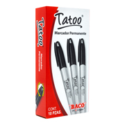 [BAC-MAR-TATO12N] Marcador fino permanente Baco negro cajacon 10 piezas