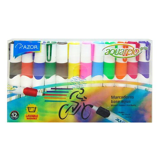 [AZO-MAR-20012] Marcador lavable Aquarelo Grip colores surtidos empaque con 12 pzas