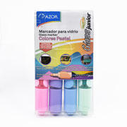 [AZO-MAR-22426P] Marcador para vidrio Aquarelo Glass Jr. punta bala 4 mm colores pastel con 4 pzs