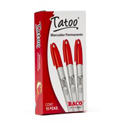 [BAC-MAR-TATO12R] Marcador permanente Baco fino rojo, punto fino, 10 piezas
