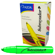 [AZO-MAR-2450VEC] Resaltador de texto Subrayador punta cincel 6 mm color verde caja con 12 pzas