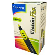 [AZO-MAR-2600AM] Resaltador de texto Vision Plus punta cincel 6 mm amarillo caja con 12 pzas