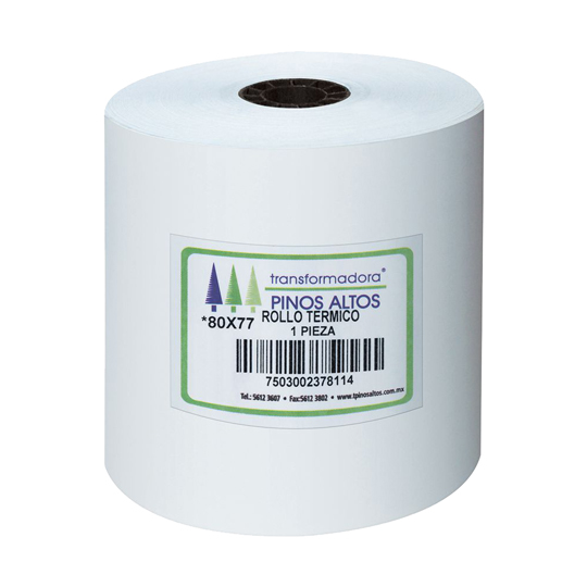 [PIN-ROL-RT8077] Rollo de papel térmico Pinos Altos 80 x 77 mm caja con 50 rollos a granel