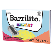 Sacapuntas metálico diagonal Barrilito 1orificio 24 pzs metálico