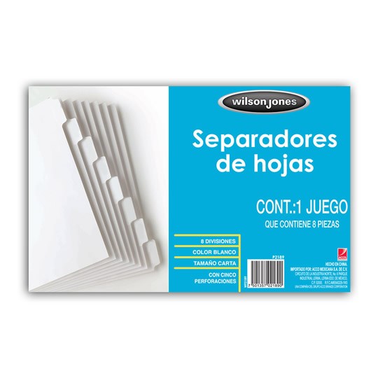 Separador blanco 8 divisiones ACCO tamaño carta