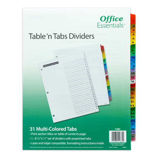 Separador blanco carta 31 divisiones AVERY  tecnología laser/inkjet