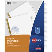 [AVE-SEP-11122] Separador blanco carta 5 divisiones AVERY tecnología laser/inkjet