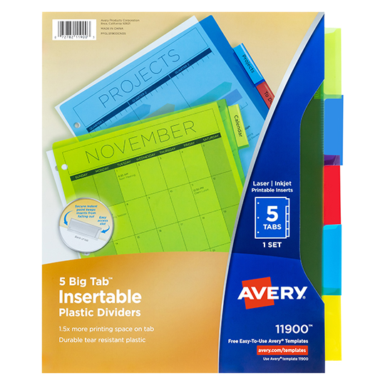 Separador plástico carta 5 divisiones AVERY tecnología laser/inkjet