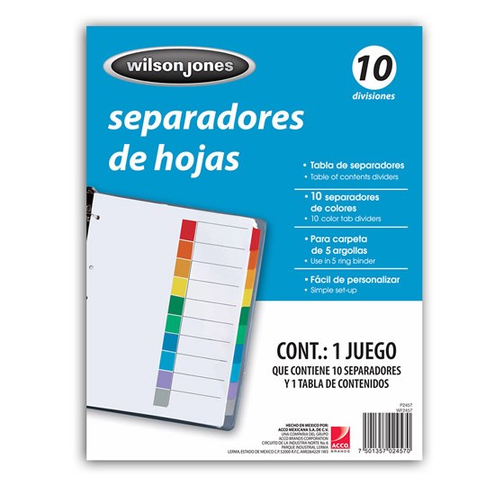 Separador sin numeración 10 divisiones ACCO tamaño carta