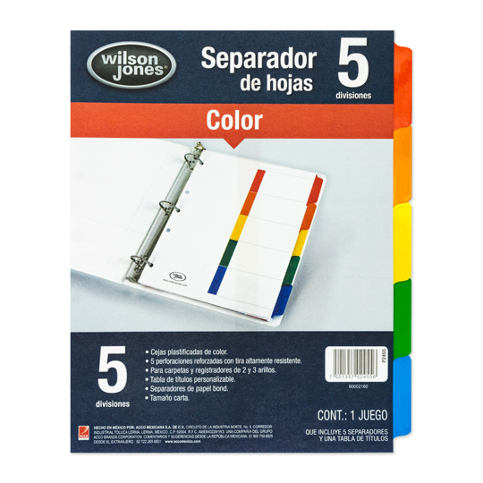 Separador sin numeración 5 divisiones ACCO tamaño carta