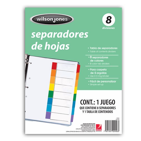 Separador sin numeración 8 divisiones ACCO tamaño carta