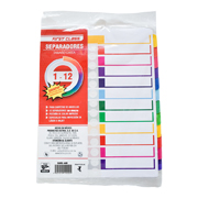 Separadores Dietrix tamaño carta del 1 al 12 pestañas de color