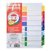 [DIE-SEP-7626] Separadores Dietrix tamaño carta del 1 al 8 pestañas de color impreso el numero
