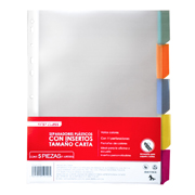Separadores plástico de color Dietrix tamaño carta con insertos 5 piezas