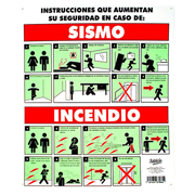 [SAB-SEN-7965] Señal en placa indicaciones de sismos blon de 23x33 cm