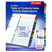 Separador numérico con índice Cardinal carta 1-31 divisiones impresas