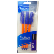 [AZO-BOL-6823A] Bolígrafo fino Pin Point 0.7 mm color azul cuerpo amarillo empaque con 3 pzas