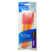 [AZO-BOL-6823ROJ] Bolígrafo fino Pin Point 0.7 mm color rojo cuerpo amarillo empaque con 3 pzas